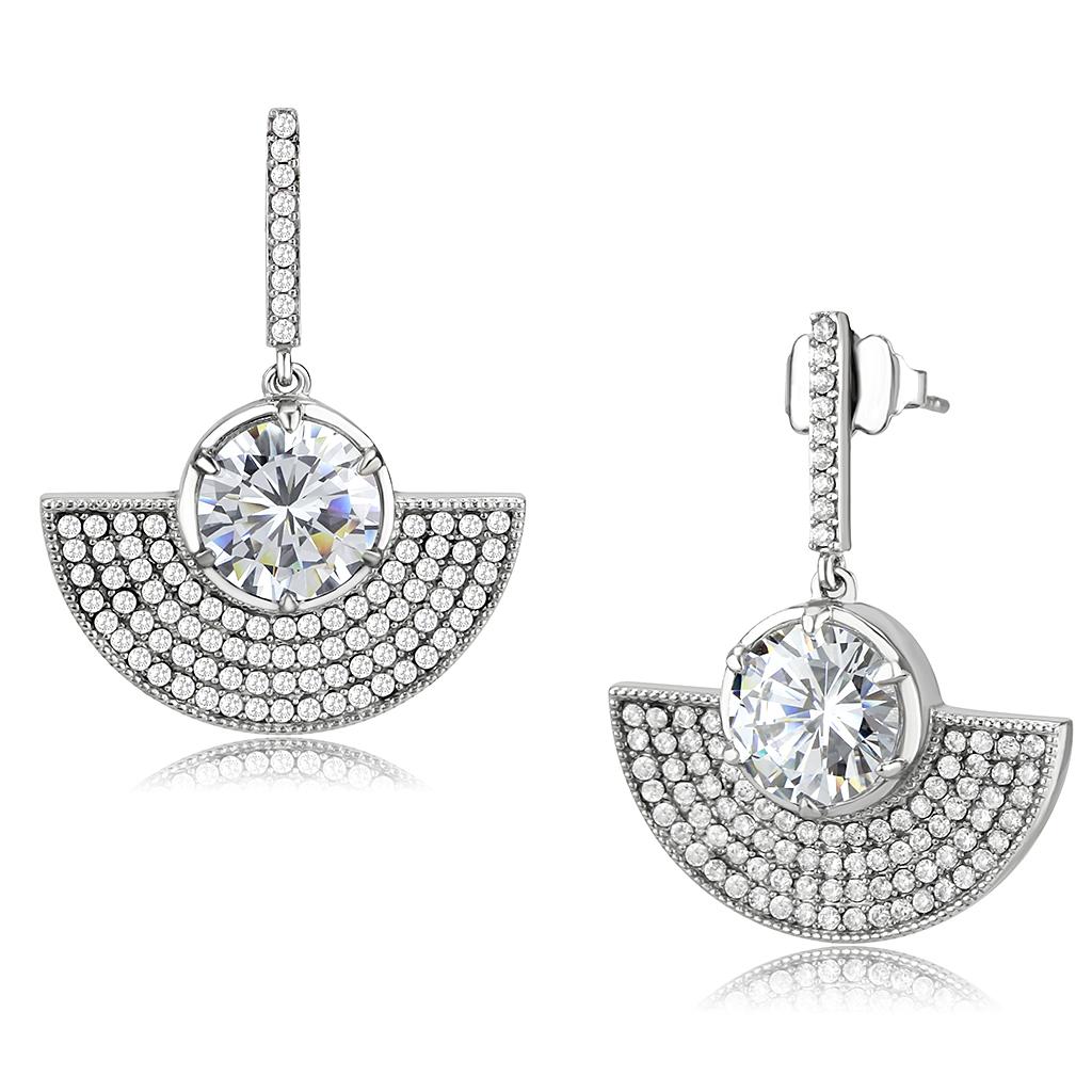 Stainless Steel Fan-Shaped Scarlett Earrings with AAA Grade Cubic Zirconias