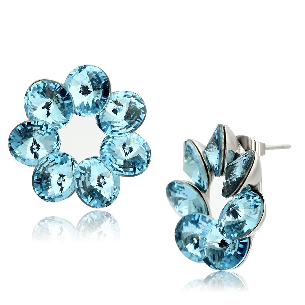 Stainless Steel Blue Crystal Marina Earrings with Top Grade Crystals