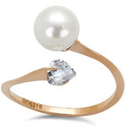 14K Rose Gold-Plated Annabella Ring with Pearl and AAA Grade Cubic Zirconia