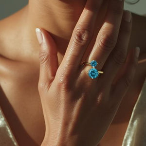 14K Gold-Plated Azure Ring with AAA Grade Cubic Zirconias