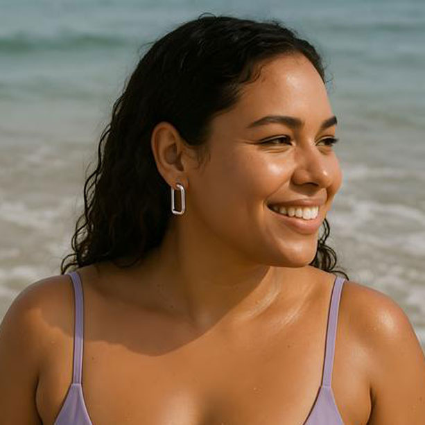 Stainless Steel Rectangular Cayman Hoop Earrings