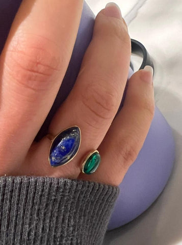 14K Gold-Plated Nadine Ring with Lapis Stone