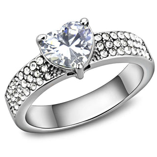 Stainless Steel Heart-Shaped Venice Ring with AAA Grade Cubic Zirconias