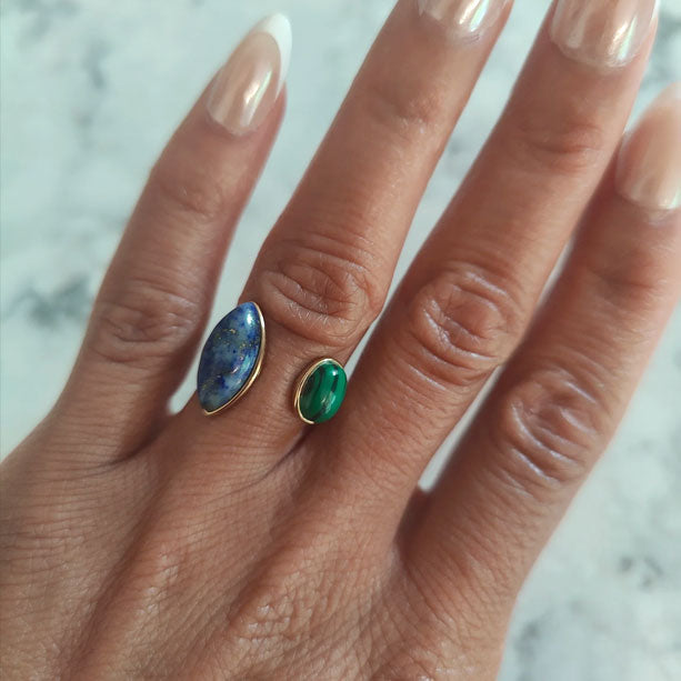 14K Gold-Plated Oceana Ring with Lapis Stone