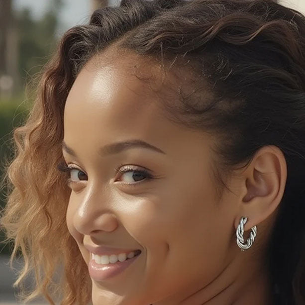 Stainless Steel Ripple Hoop Earrings