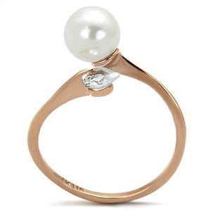 14K Rose Gold-Plated Annabella Ring with Pearl and AAA Grade Cubic Zirconia