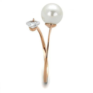 14K Rose Gold-Plated Annabella Ring with Pearl and AAA Grade Cubic Zirconia