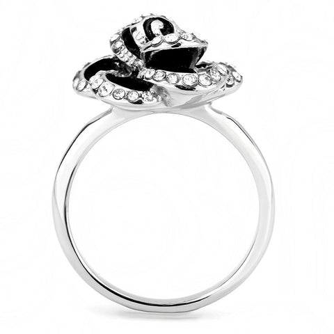 Rose-Shaped Crystal Ebony Ring