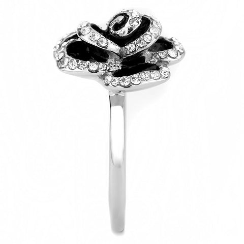 Rose-Shaped Crystal Ebony Ring