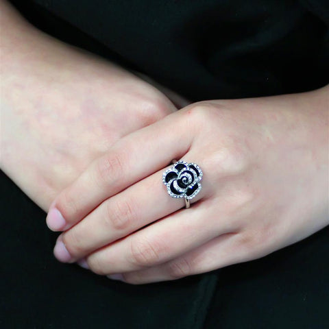 Rose-Shaped Crystal Ebony Ring