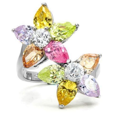 Multi-Colored Blossom Ring with AAA Grade Cubic Zirconias