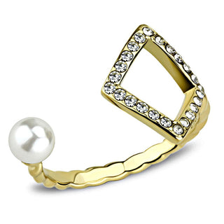 14K Gold-Plated Yara Ring with Pearl and Crystals