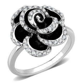 Rose-Shaped Crystal Ebony Ring
